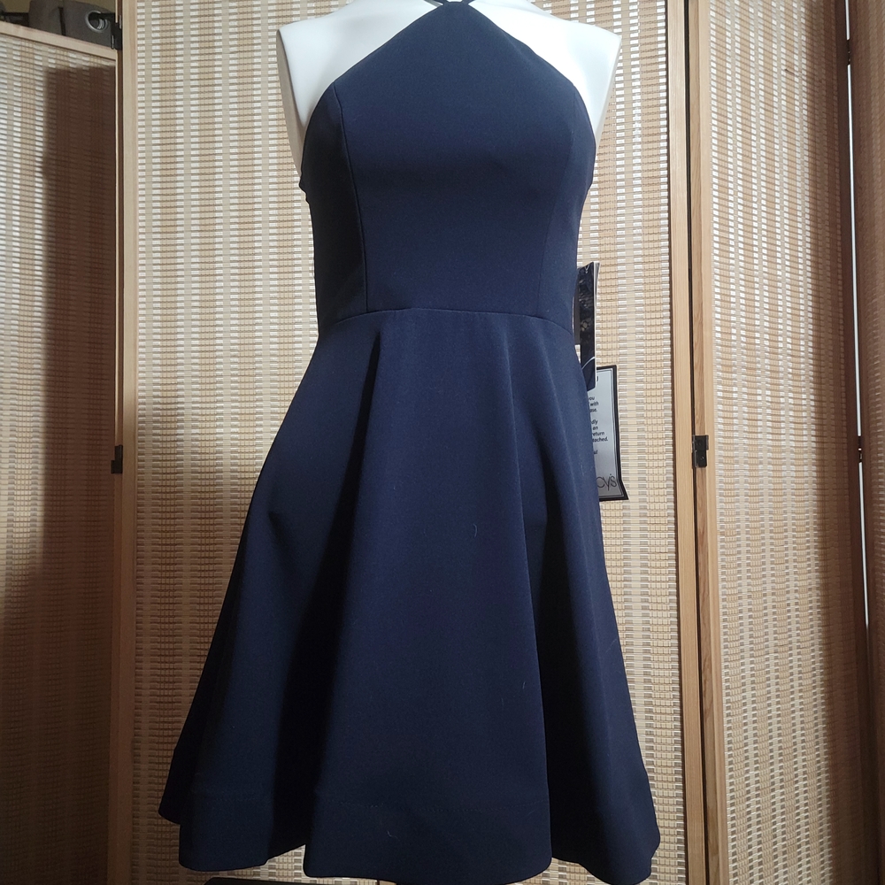 Sequin Hearts Navy Halter Skater Mini Dress